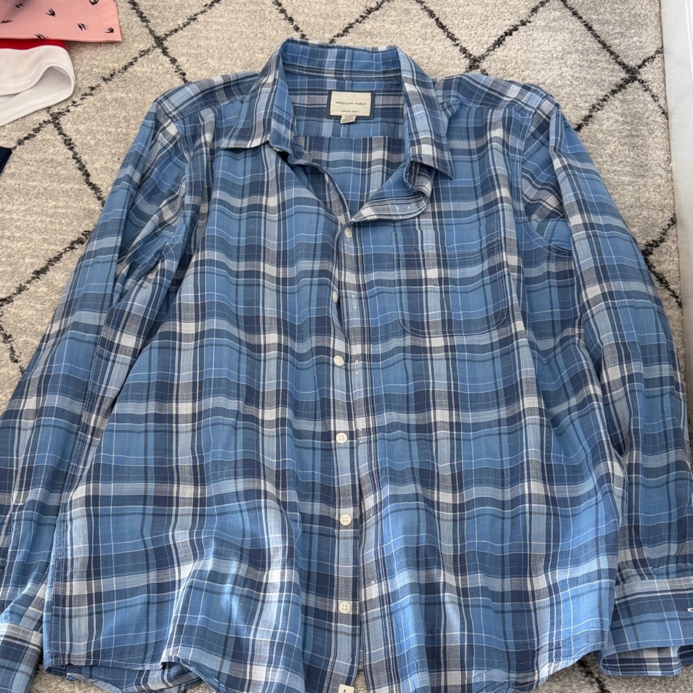 American Eagle Outfitters Blue Checkered Shirt XL tall